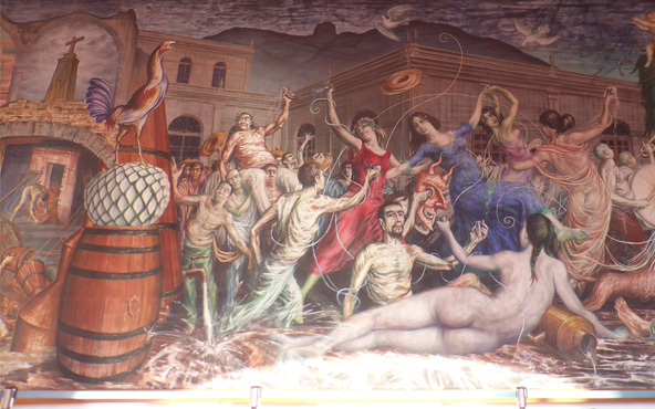 Este mural ubicado en Casa Sauza retrata el nacimiento del Tequila