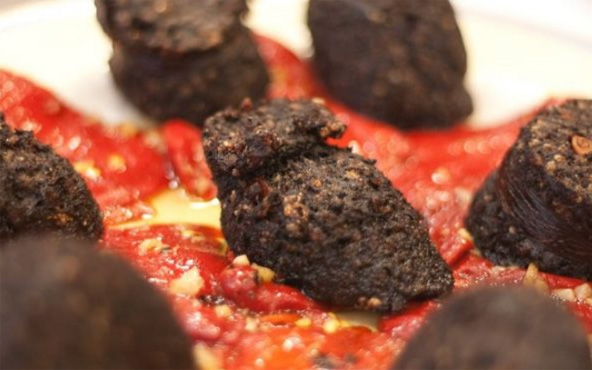 Morcilla preparada con pimientos