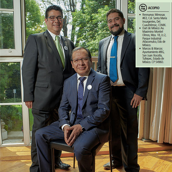 Gerardo Pedra, Gerente Regional de Medio Ambiente para América Latina de DART, Policarpo Rodríguez, Director General de Marcos & Marcos y Héctor Ortiz, Director General de Tecnologías Rennueva